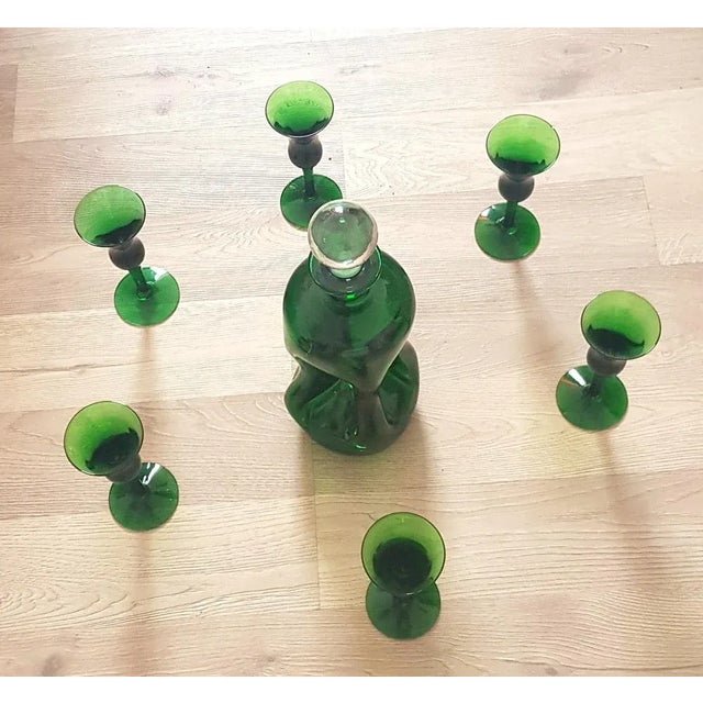 Mid-Century Modern Cluck Wine Decanter by Jacob E. Bang for Holmegaard, 1960s, Set of 7 For Sale - Image 3 of 4