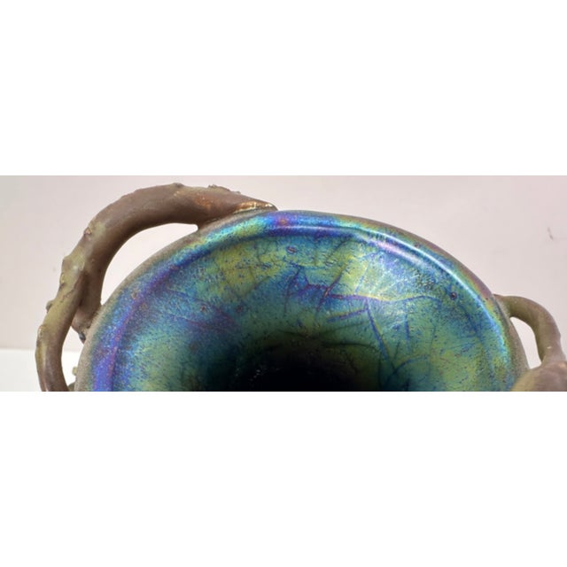 Ceramic 1900s Clément Massier Art Nouveau Pottery Vase With Iridescent Apple Design 14"h X 8"w For Sale - Image 7 of 16