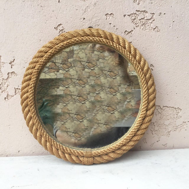 1960s Vintage Audoux Minet Round Rope Mirror Chairish