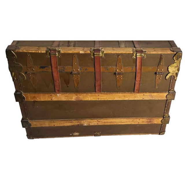 Animal Skin Early 20th Century L. Goldsmith & Son "Never Break" Flat-Top Steamer Trunk For Sale - Image 7 of 9