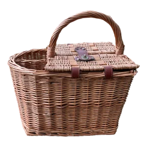 Vintage Picnic Basket Wicker W/ 2 Wine Bottle Compartments