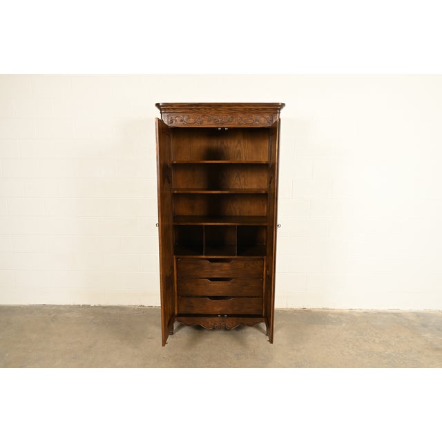 Baker Furniture Company Baker Furniture French Provincial Louis XV Carved Oak Armoire Dresser or Linen Press For Sale - Image 4 of 18