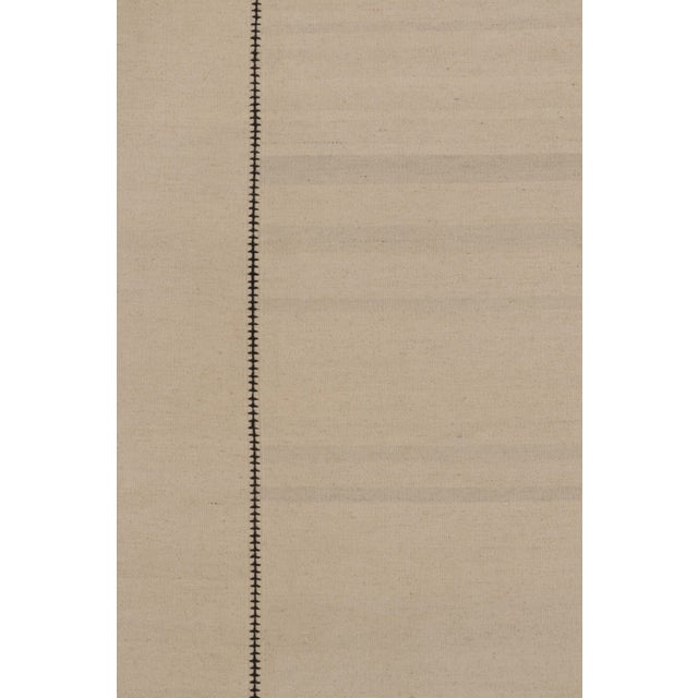 Rug & Kilim’s Contemporary Kilim in Beige and Black Textural Stripes For Sale In New York - Image 6 of 9