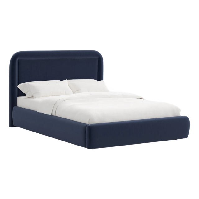 Stoffer Home x Cloth & Company Marisa Platform Bed in Performance Velvet Ocean - Twin For Sale