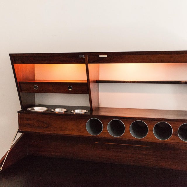 Brick Red Vintage Danish Modern Wall Mounted Rosewood Dry Bar by Erik Buck for Dyrlund For Sale - Image 8 of 18