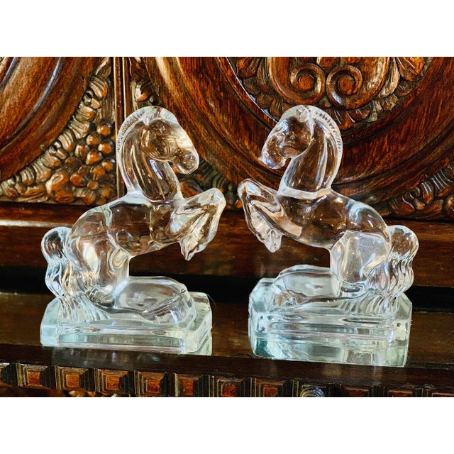MidCentury Art Deco Fostoria Glass Horse Bookends a Pair Chairish