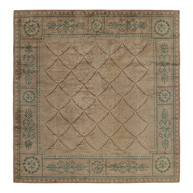 Late 19th Century Antique Savonnerie Rug in Beige-Brown & Green Floral Patterns, From Rug & Kilim For Sale