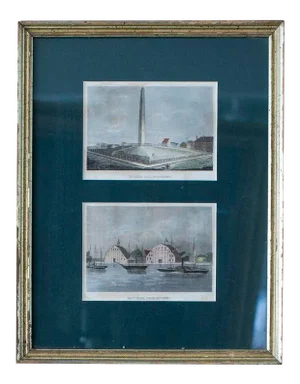 Late 19th Century "Navy Yard & Bunker Hill" Reproduction Print, Framed