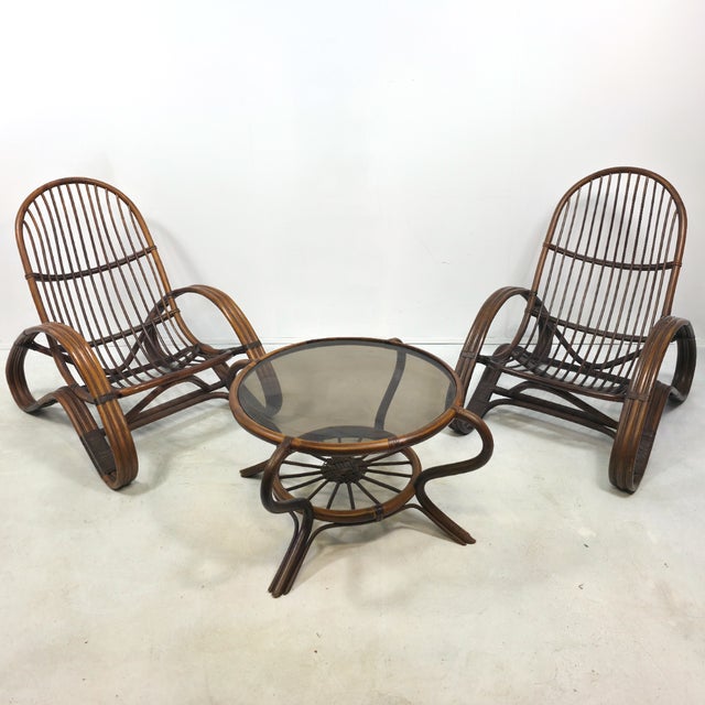 Rattan Lounge Chairs by Tito Agnoli, 1960s, Set of 2, in Very Good conditions. Designed 1960 to 1969 I have official proof...
