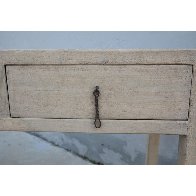 Reclaimed Bleached Elm 3-Drawer Console Table, of classical form with long iron twist drop handles. Simple yet...