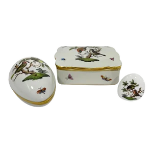Rothschild Porcelain Boxes from Herend Hungary, Set of 3