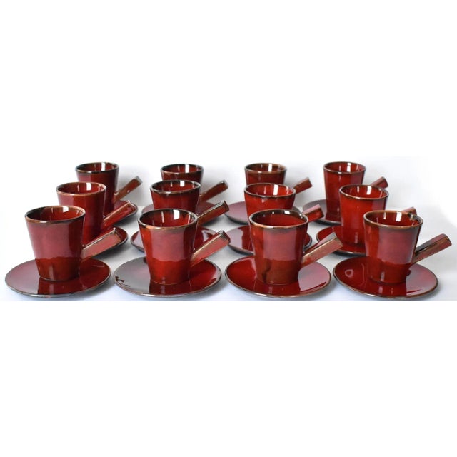 Mid-Century Swedish Handmade Red Ceramic Glogg 12 Cups & 12 Saucers For Sale - Image 13 of 13