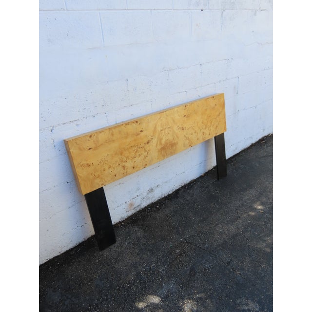 This classic Queen Size Headboard is made out of wood, burlwood, and veneer. This Headboard has an interesting Mid-Century...