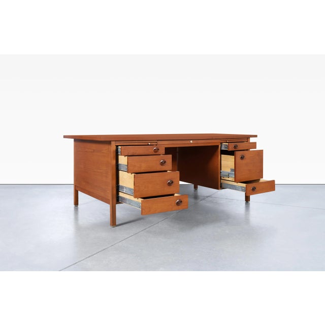 Dunbar Furniture 1950s Mid-Century Executive Walnut Desk by Edward J. Wormley for Dunbar For Sale - Image 4 of 12