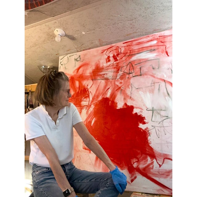 2020s "Seeing Red" by Trixie Pitts Large Abstract Expressionist Oil Painting For Sale - Image 5 of 12