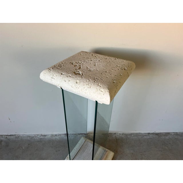 1980s 80's Postmodern Faux Stone and Glass Pedestal For Sale - Image 5 of 13
