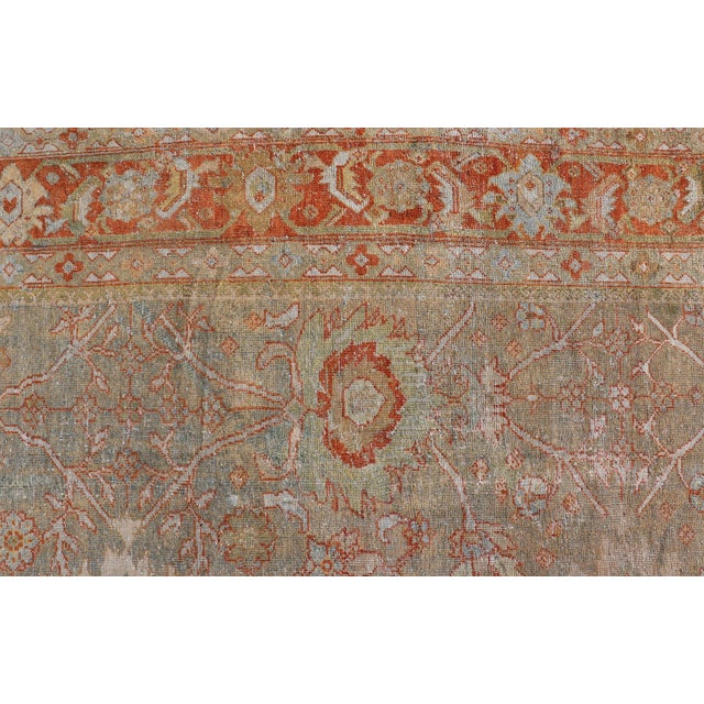 Antique Persian Sultanabad Rug in Light Green, Lt. Blue, Green, Red 8'8 X 12'2 For Sale - Image 11 of 12