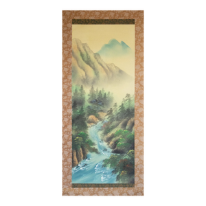 "Summer Landscape With River", Late Meiji to Taisho Era Silk Scroll Painting
