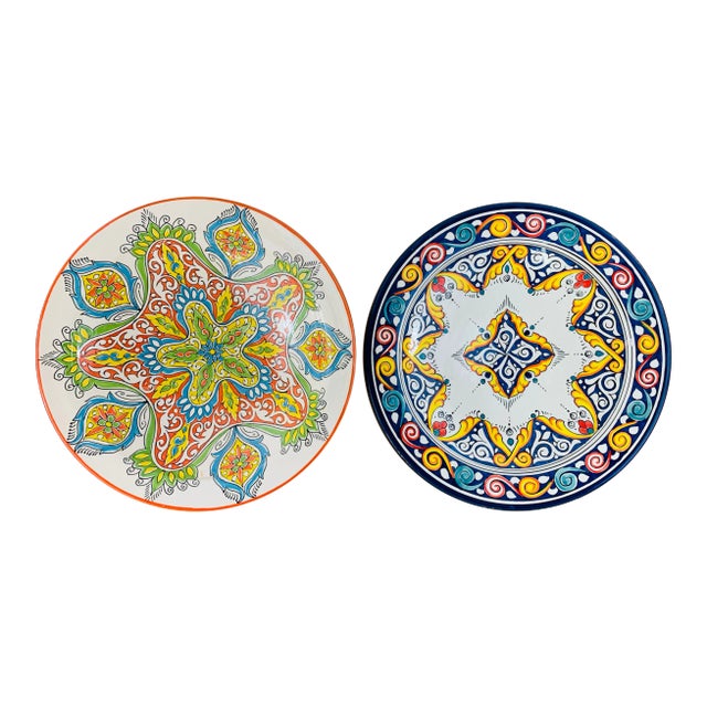 Handmade Large Ceramic Serving, Decorative or Center Table Plate, Set of 2 For Sale