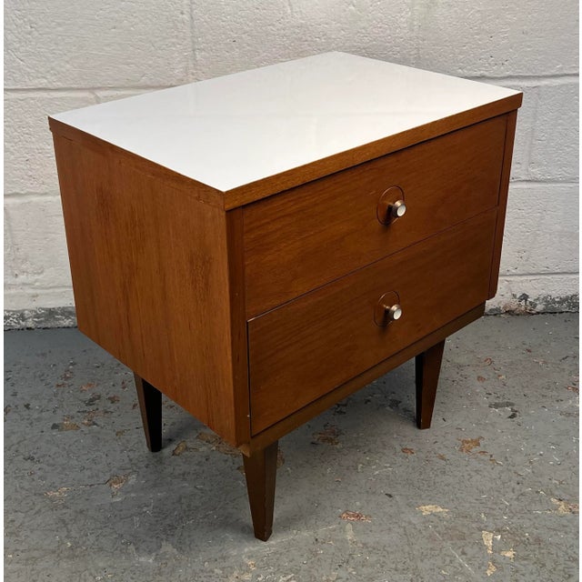 Brown Mid-Century Modern White Top Nightstand For Sale - Image 8 of 11
