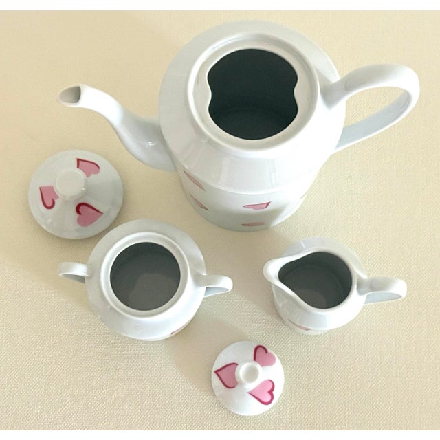 D Porthault "Coeurs" Porcelain Coffee Pot, Creamer and Sugar Bowl For Sale In Miami - Image 6 of 12