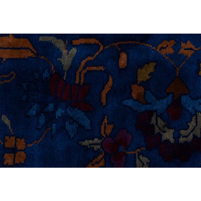 Early 20th Century Antique Chinese Art Deco Wool Rug in Cobalt Blue & Plum For Sale - Image 10 of 12