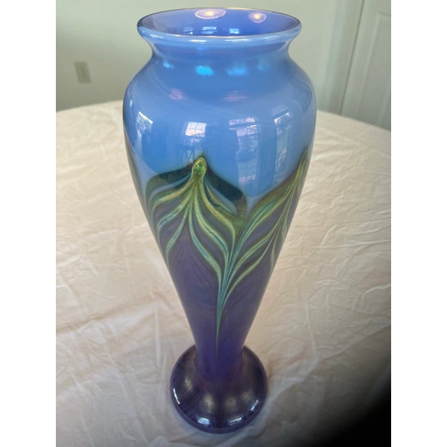 Art Deco 1980s Zellique Studios Signed Tall Vase For Sale - Image 3 of 12