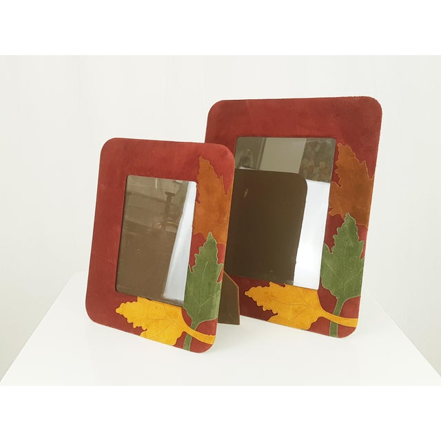 Italian Leather, Velvet and Glass Picture Frames, 1980s, Set of 2 For Sale - Image 9 of 14