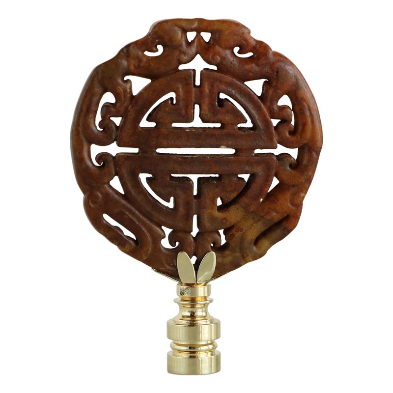 Chinese Longevity Symbol Lamp Finial On Shiny Brass Hardware