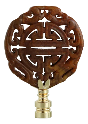Chinese Longevity Symbol Lamp Finial on Shiny Brass Hardware