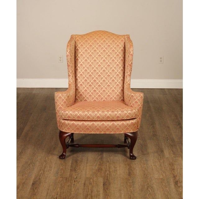 High Quality American Made Vintage Upholstered Mahogany Frame Wing Chair