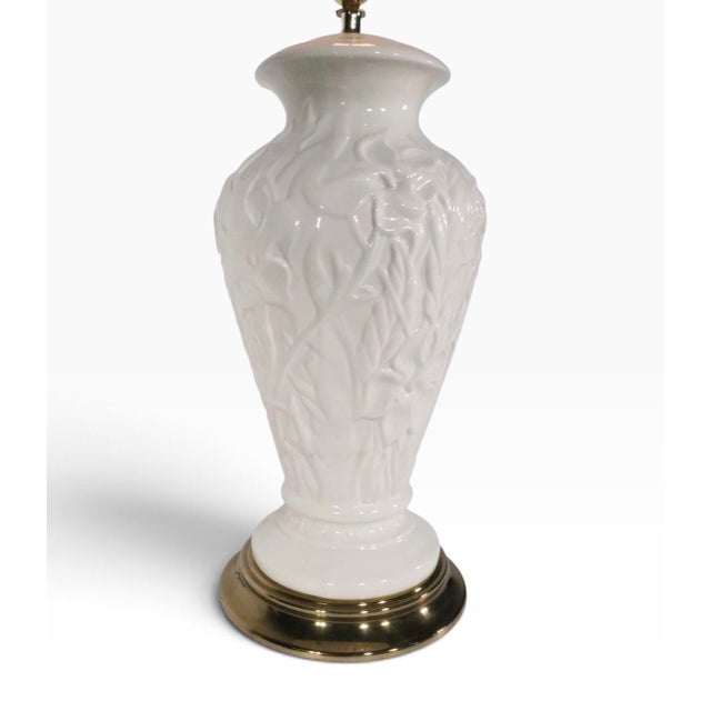 Metal Late 20th Century Decorative White Ceramic Raised Foliate Design Table Lamp For Sale - Image 7 of 18