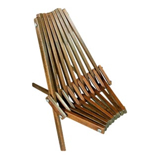 1960s Mid-Century Modern Danish Teak Slat Wood Folding Chair, Hans Wegner Style For Sale