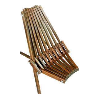 1960s Mid-Century Modern Danish Teak Slat Wood Folding Chair, Hans Wegner Style For Sale