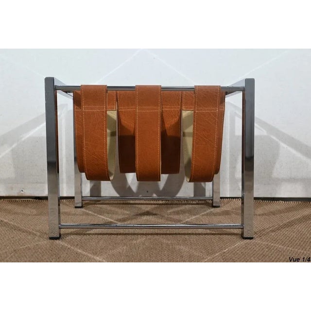 Leather and Chrome Magazine Rack from Novatrend, 1980s For Sale - Image 6 of 13