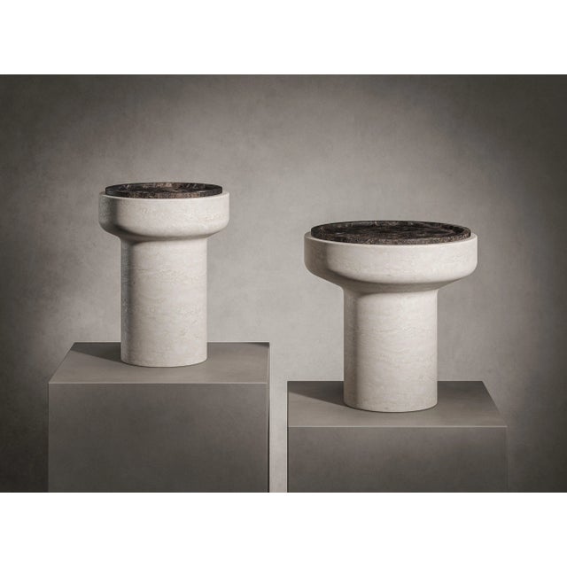 Not Yet Made - Made To Order New Modern Side Table in Travertine and Marble, Designer Ivan Colominas For Sale - Image 5 of 7