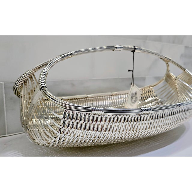 French Late 20th Century Christofle Silver-Plated Woven Basket Centerpiece, Handwoven Paris For Sale - Image 3 of 9