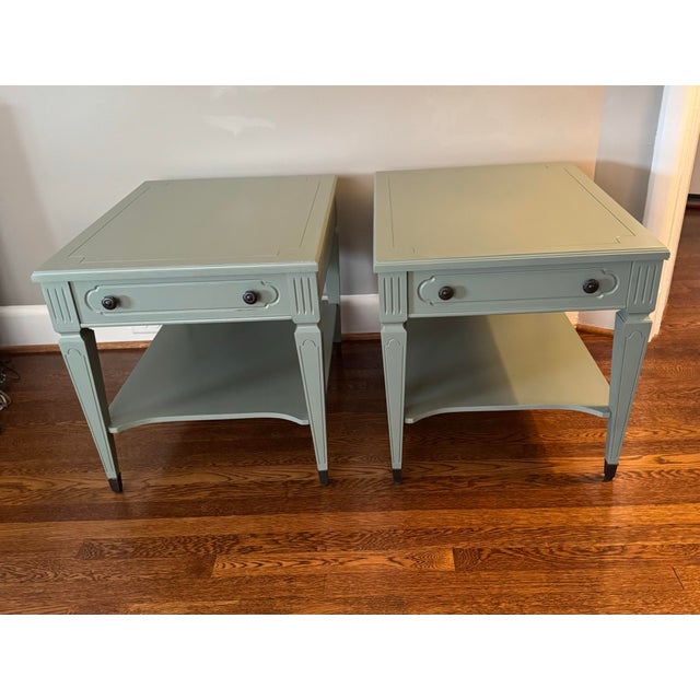 Mid 20th Century Mid 20th Century Mersman Single Drawer End/BedsideTables in Country Green, a Pair For Sale - Image 5 of 8