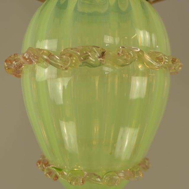 1920s Art Nouveau Viennese Pendant Lamp with Uranium Vaseline Glass Shade, Austria, 1920s For Sale - Image 5 of 9