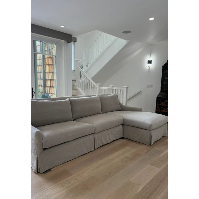 Lee Industries Ava Left Facing Chaise Sofa in Heavy Duty Washable Linen For Sale - Image 10 of 13
