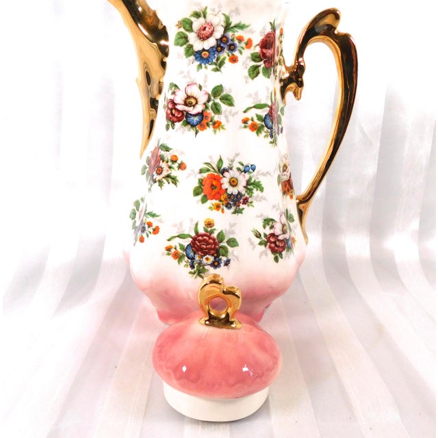 1940s Pink and White Floral Teapot Chocolate Pot For Sale - Image 4 of 7
