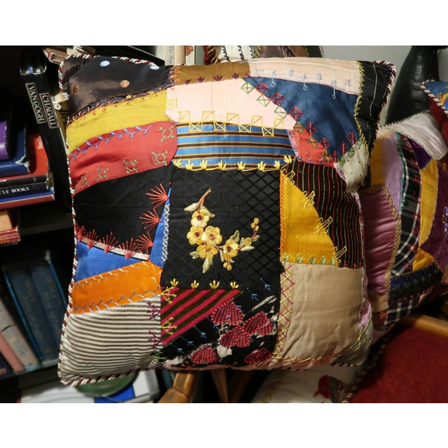 1870s Crazy Quilt Pillow 18 Inches 1 For Sale In Detroit - Image 6 of 12