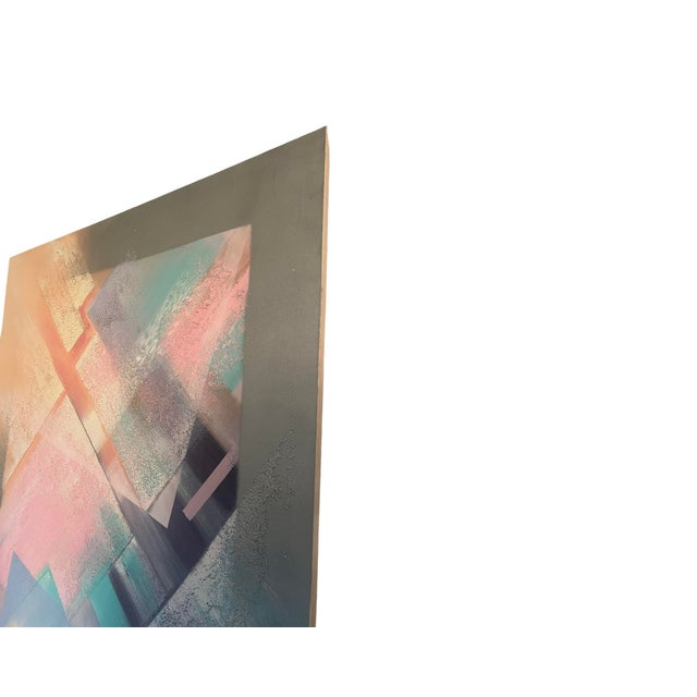 Vintage Postmodern 1980s Abstract Large Canvas Oil Painting Wall Art Pink Signed For Sale - Image 10 of 12