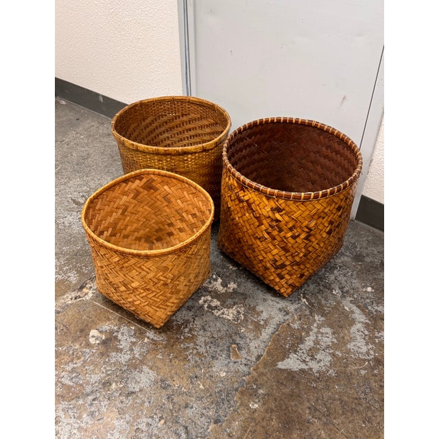 Vintage Handwoven Wicker Baskets, Set of Three For Sale - Image 9 of 12