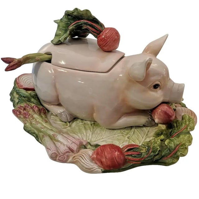 Farmhouse Whimsical Pig Tureen by Fitz and Floyd “French Market” - 4 Pieces For Sale - Image 3 of 9