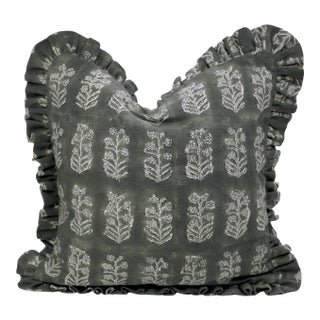 Premium Thick Linen Frill Pillow Cover Ruffled Decorative Accent Cushion 24x24 Inch- Indradhanush For Sale