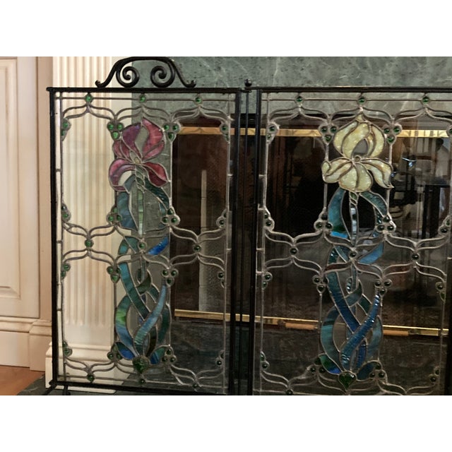 Late 19th Century Late 19th Century Art Nouveau Fireplace/ Tea Screen -Tiffany Glass Style For Sale - Image 5 of 6