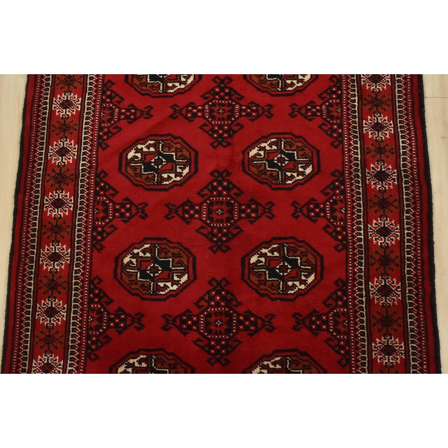 2000 - 2009 Turkmen Runner 3’3” X 9’6” Red Wool Vintage Tribal Hand-Knotted Oriental Rug For Sale - Image 5 of 12