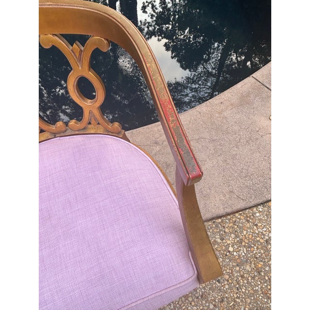 Wood Mid Twentieth Century Dorothy Draper Style Hollywood Regency Gold Barrel Back Accent Chair by Drexel For Sale - Image 7 of 10