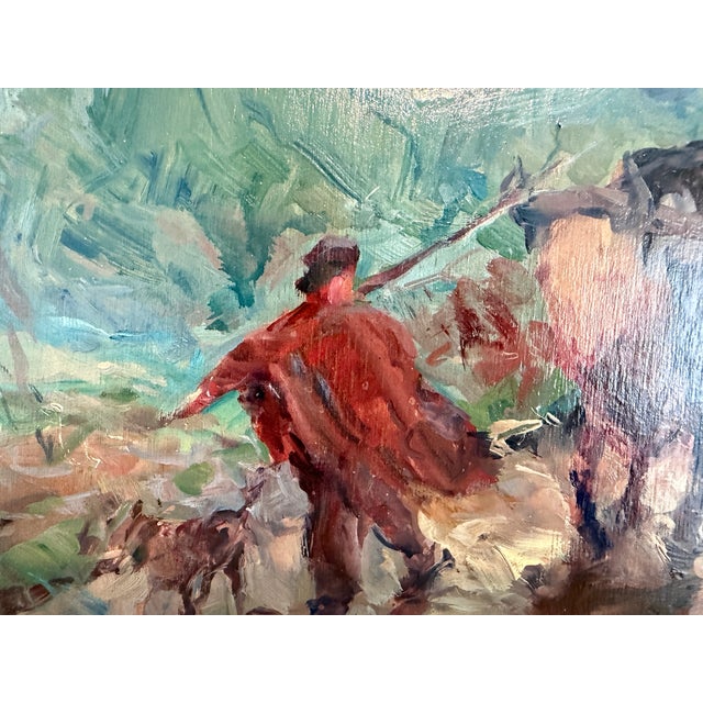 1950s German School 1955 Signed Oil Painting Ox Cart Rural Landscape Framed Art For Sale - Image 5 of 10